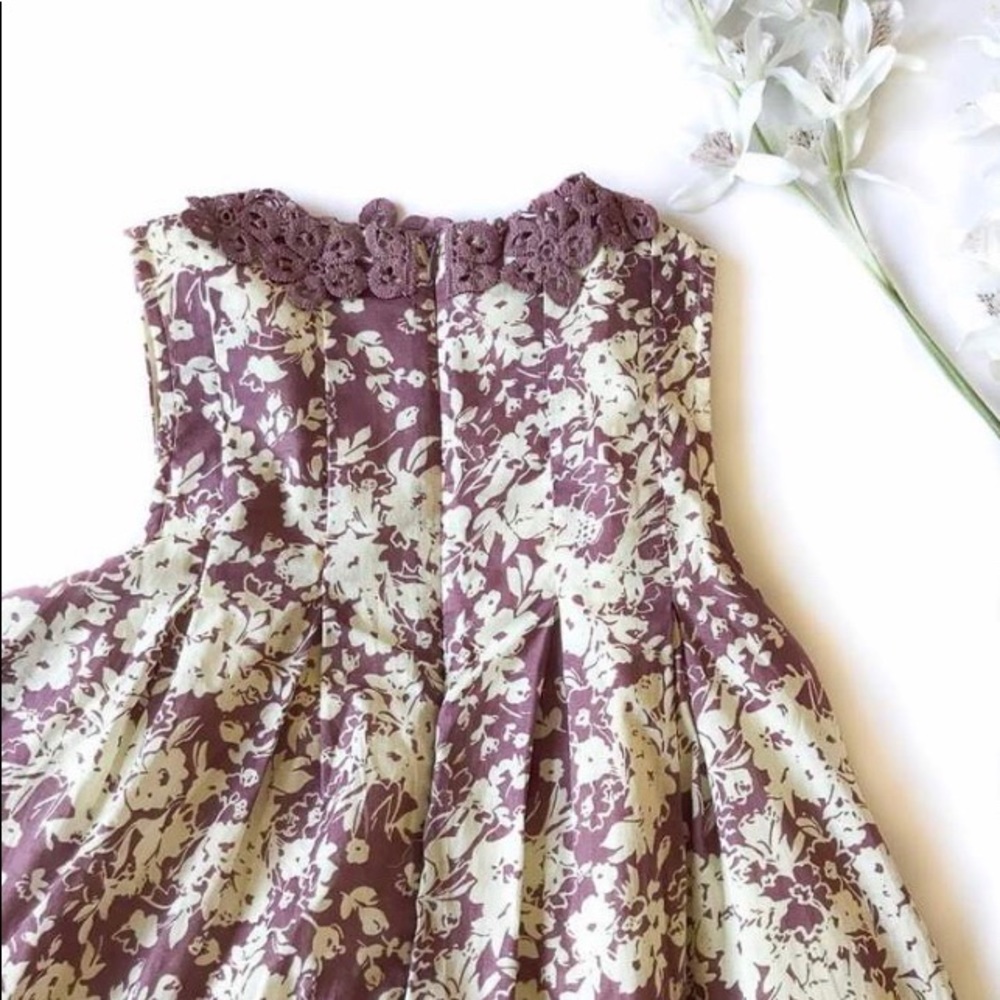 Puce Pink Pleated Waistline Print Sleeveless Dress - Picture 5 of 6